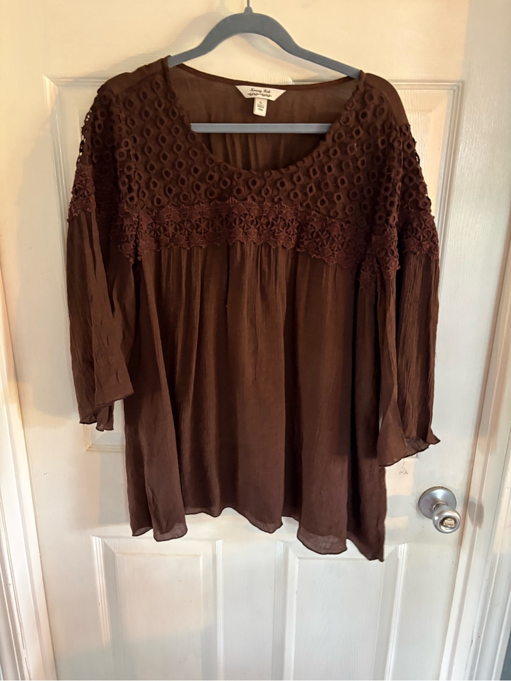 Krazy Kat Brown moca Lace Blouse earthcore Lightweight Casual XL top Indie Folk